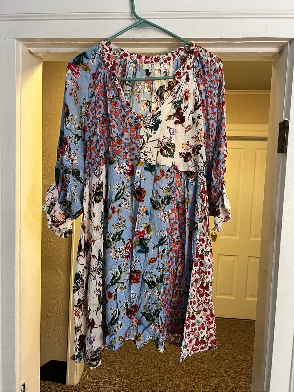 Umgee USA Women’s Floral Boho Flowy Long Sleeve Comfy Dress Size Small